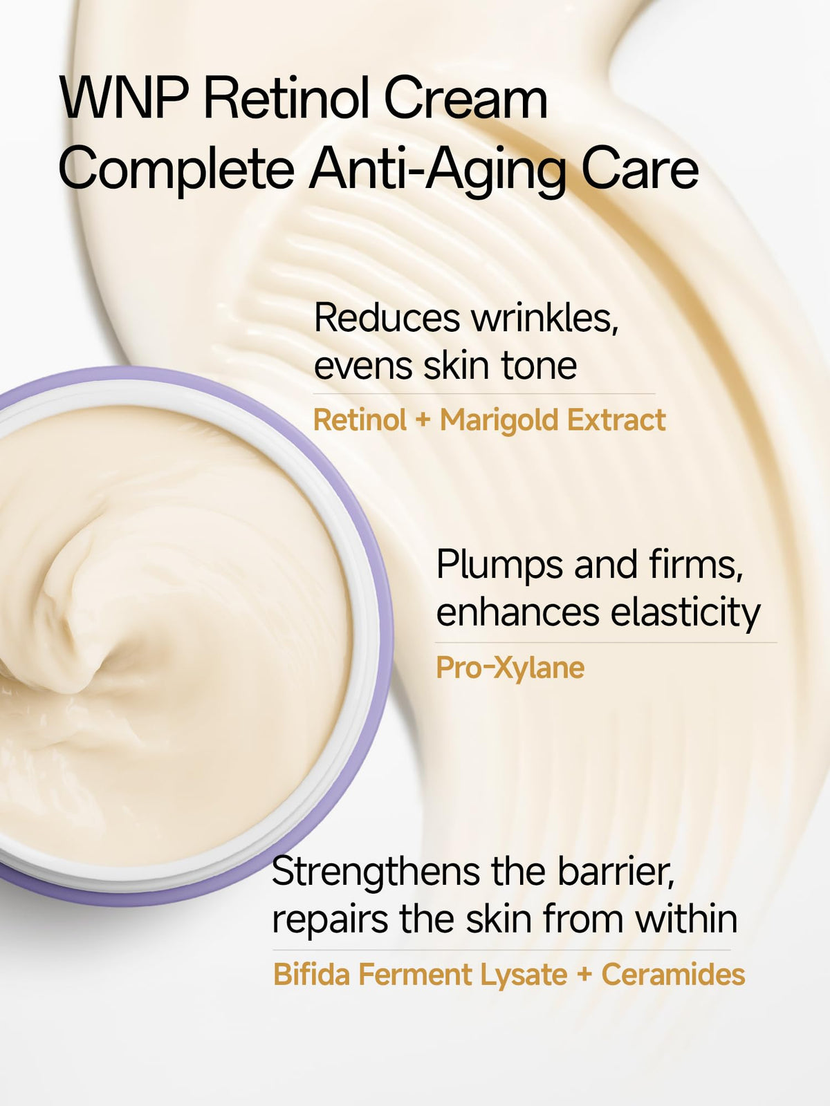 WNP Gentle Retinol Cream applying motion demonstrating night-time massage for firming.
