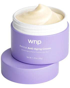 WNP Gentle Retinol Cream tube closeup, gentle for sensitive skin and nightly use.