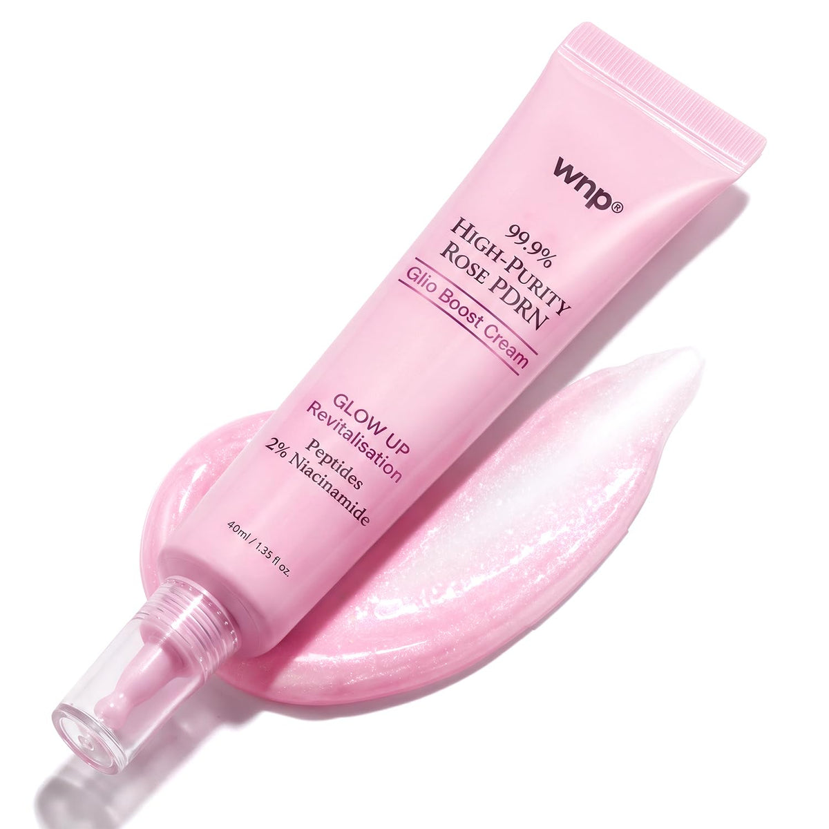 WNP Rose PDRN Glow Cream jar showing luminous texture and hydration