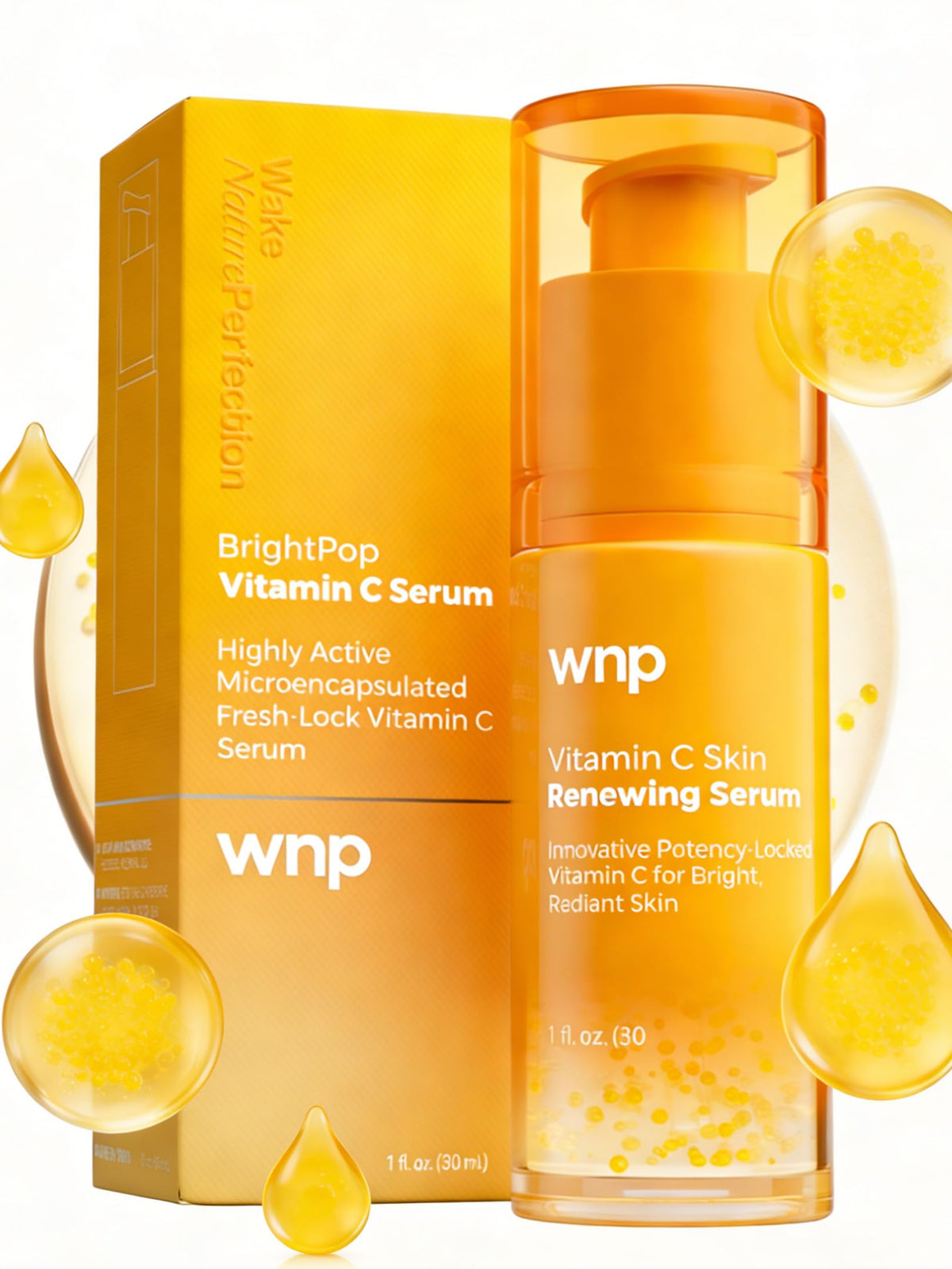 WNP Vitamin C Serum bottle with pump for easy daily brightening.