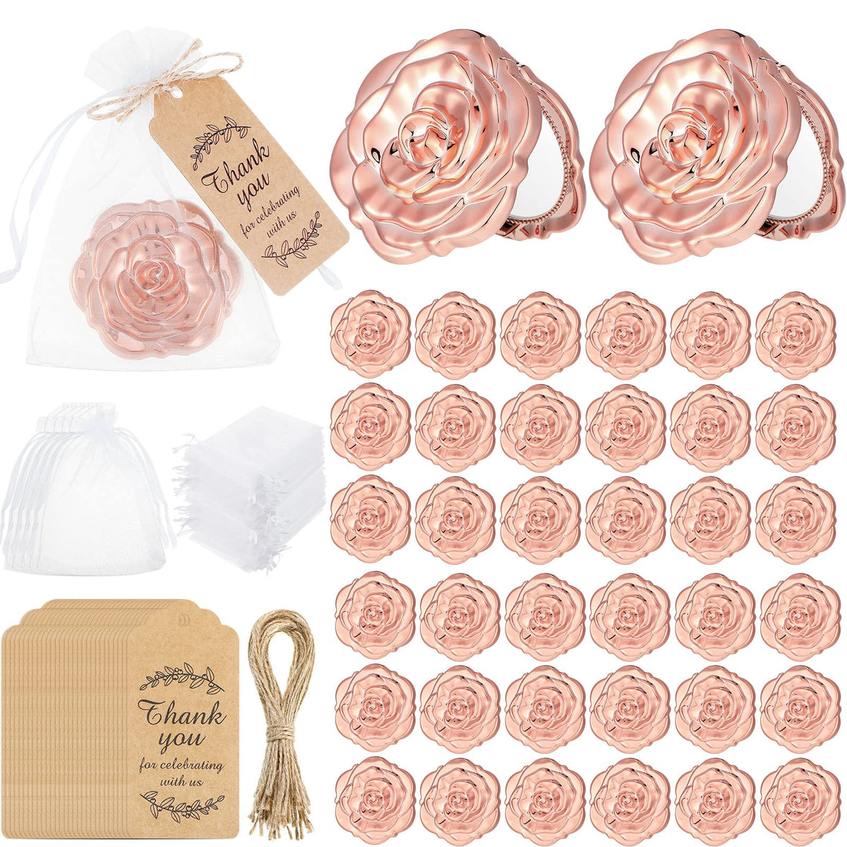 Woanger rose compact mirror bulk pack with elegant packaging for wedding favors.