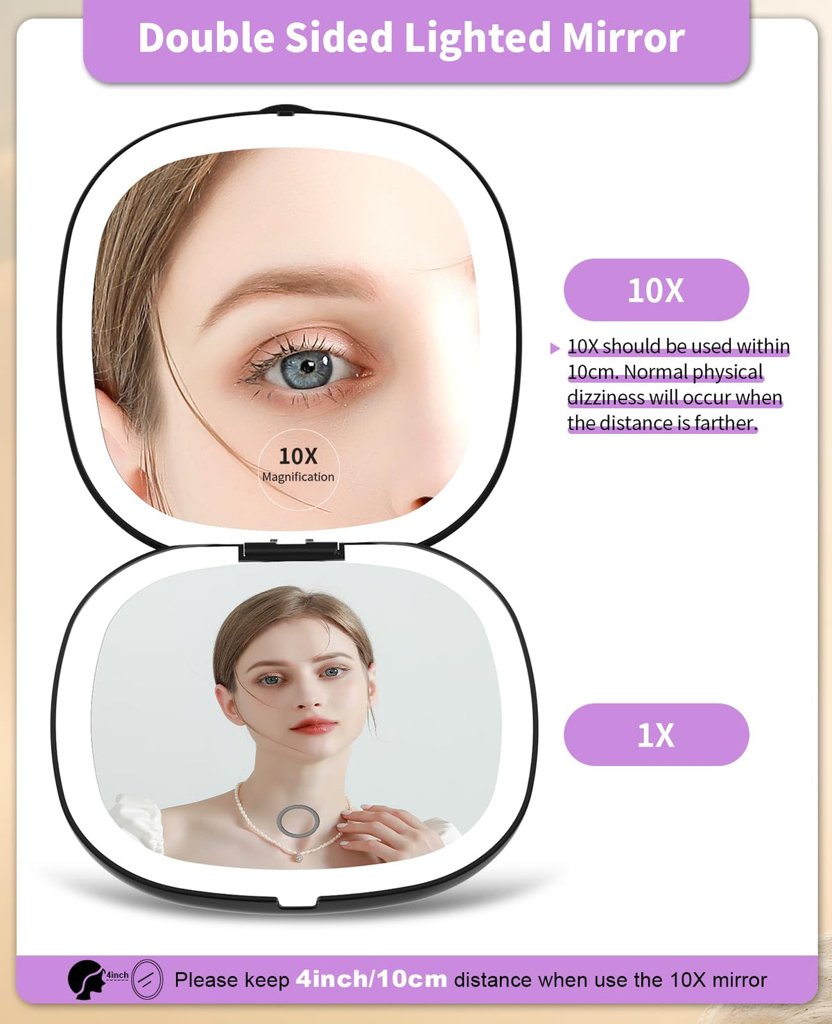 WOBSION 1x HD mirror with light for clear full-face viewing