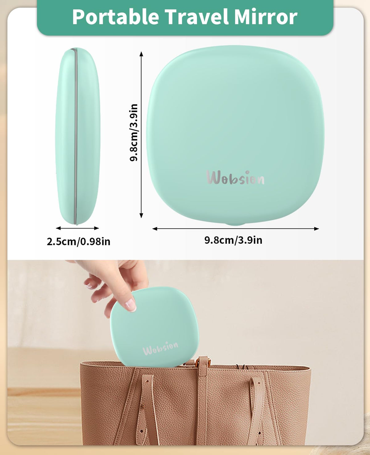 WOBSION cyan portable mirror ideal for on-the-go grooming.