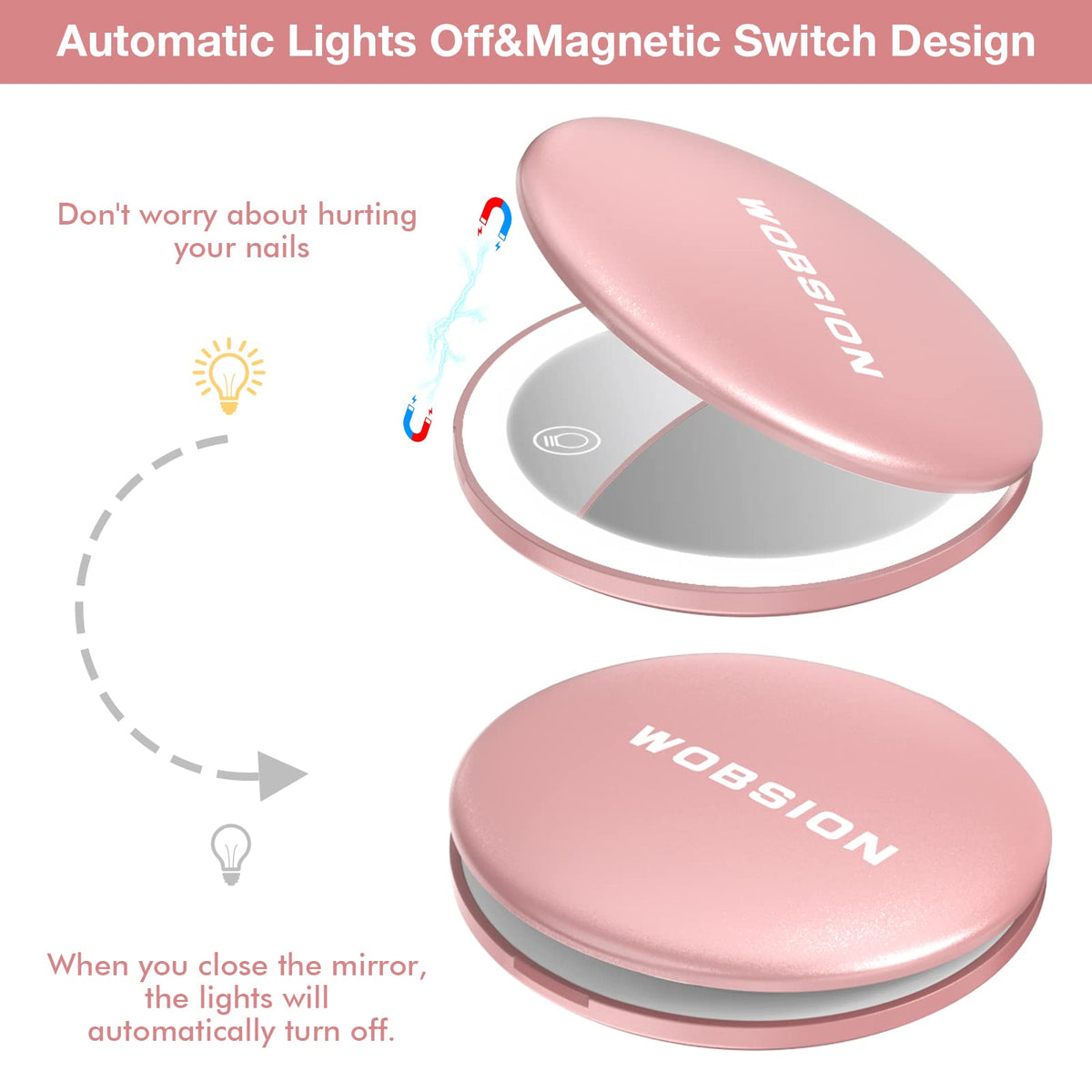 WOBSION magnetic switch vanity mirror for easy on and off