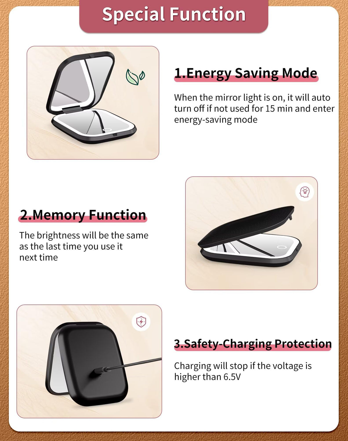 WOBSION pocket-size portable design fits purses for on-the-go touch-ups.