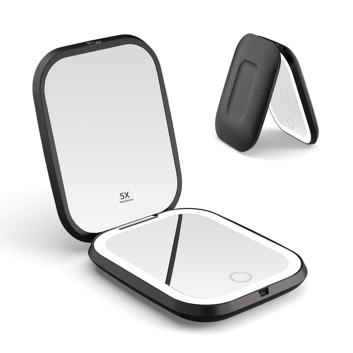 WOBSION rechargeable 5X magnifying travel mirror with light for precise touch-ups on the go.
