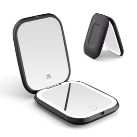 WOBSION rechargeable 5X magnifying travel mirror with light for precise touch-ups on the go.