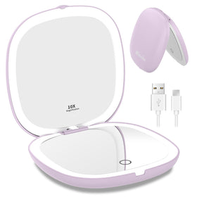 WOBSION travel mirror front view with dual LED lights for precise makeup lighting