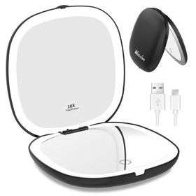 WOBSION rechargeable lighted travel mirror showing 1x HD view with bright illumination for on-the-go makeup