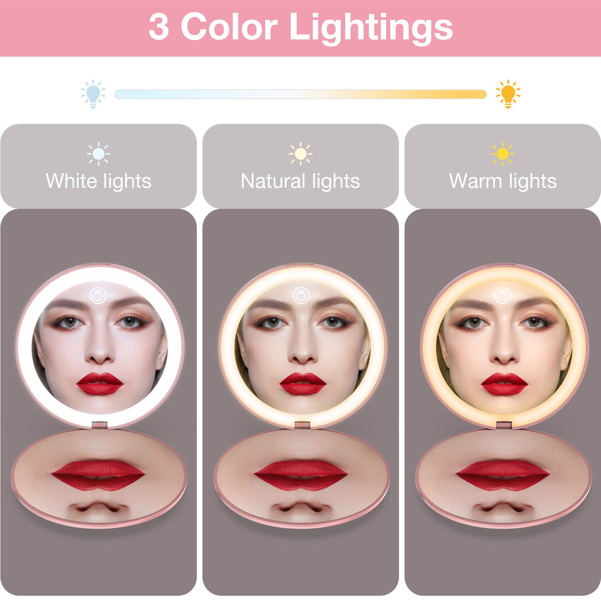 WOBSION table mirror with 3-color temperature lighting for accurate tone