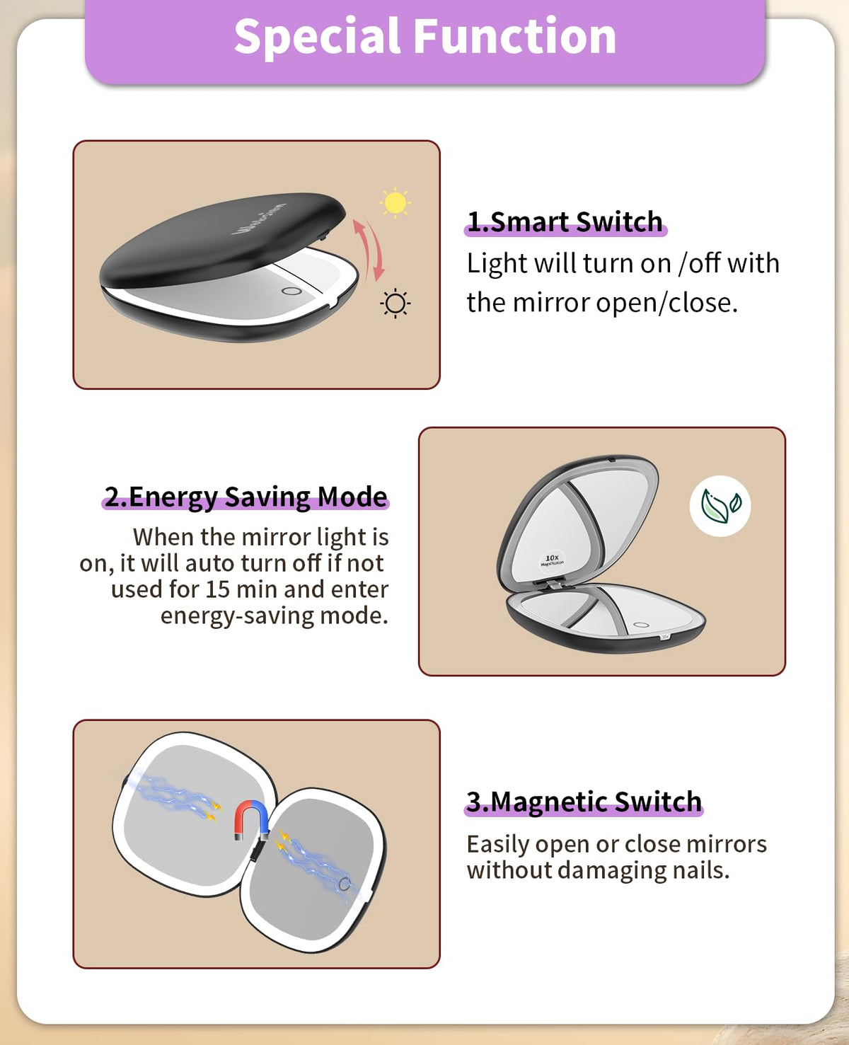 WOBSION touch dimmable control to adjust brightness on both sides