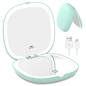 WOBSION travel mirror shows 1x and 10x magnification for detailed makeup.
