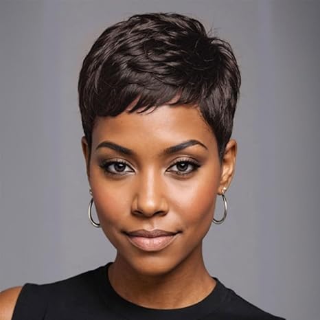 WOCWIG short pixie cut wig in black, front view for daily wear