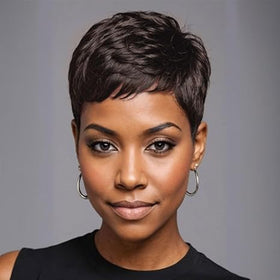 WOCWIG short pixie cut wig in black, side view for quick styling