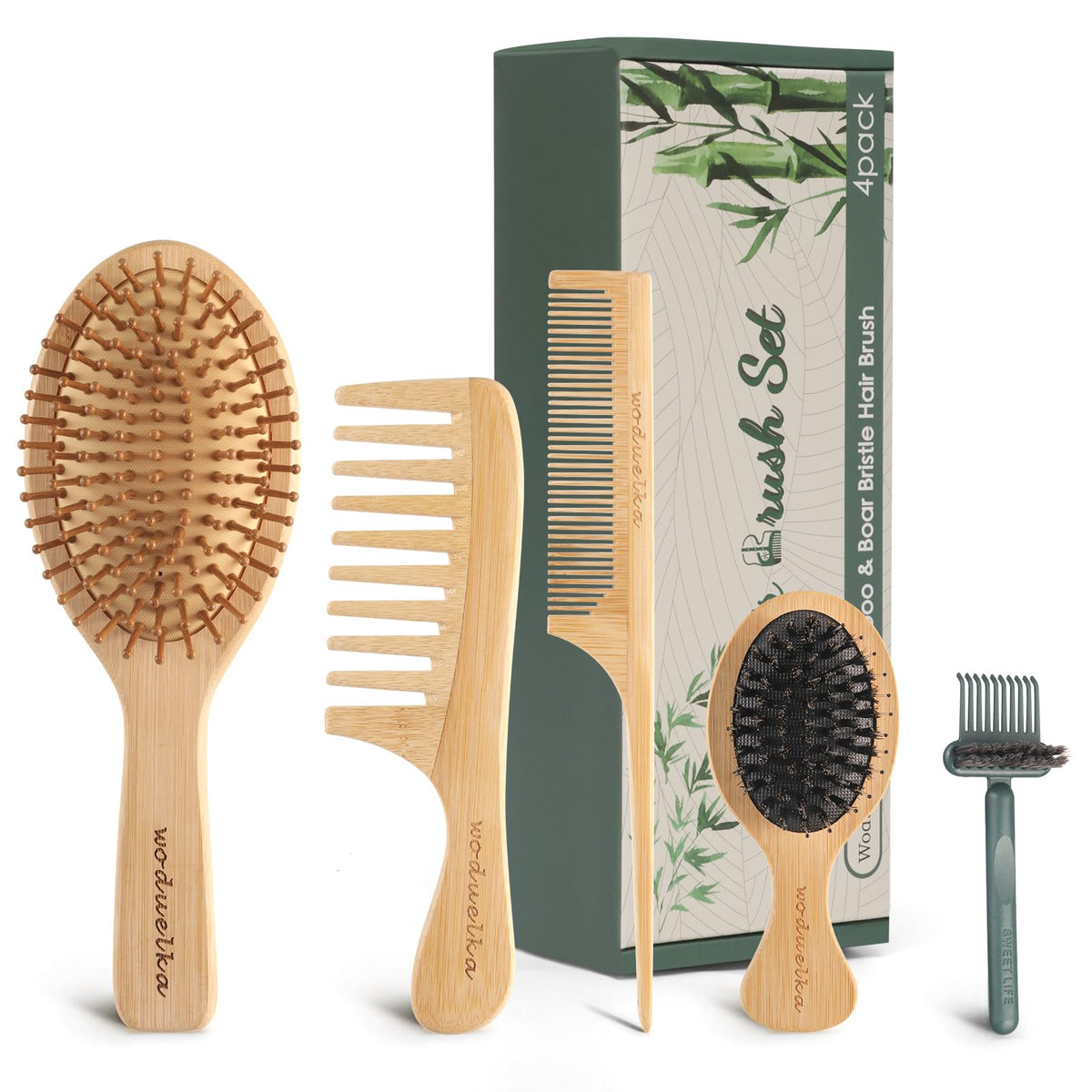 Woduelka bamboo paddle detangler brush for smooth hair and scalp comfort.