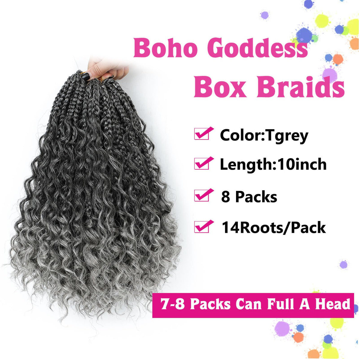 Wodun Goddess Box Braids 10 inch with curly ends for boho texture.