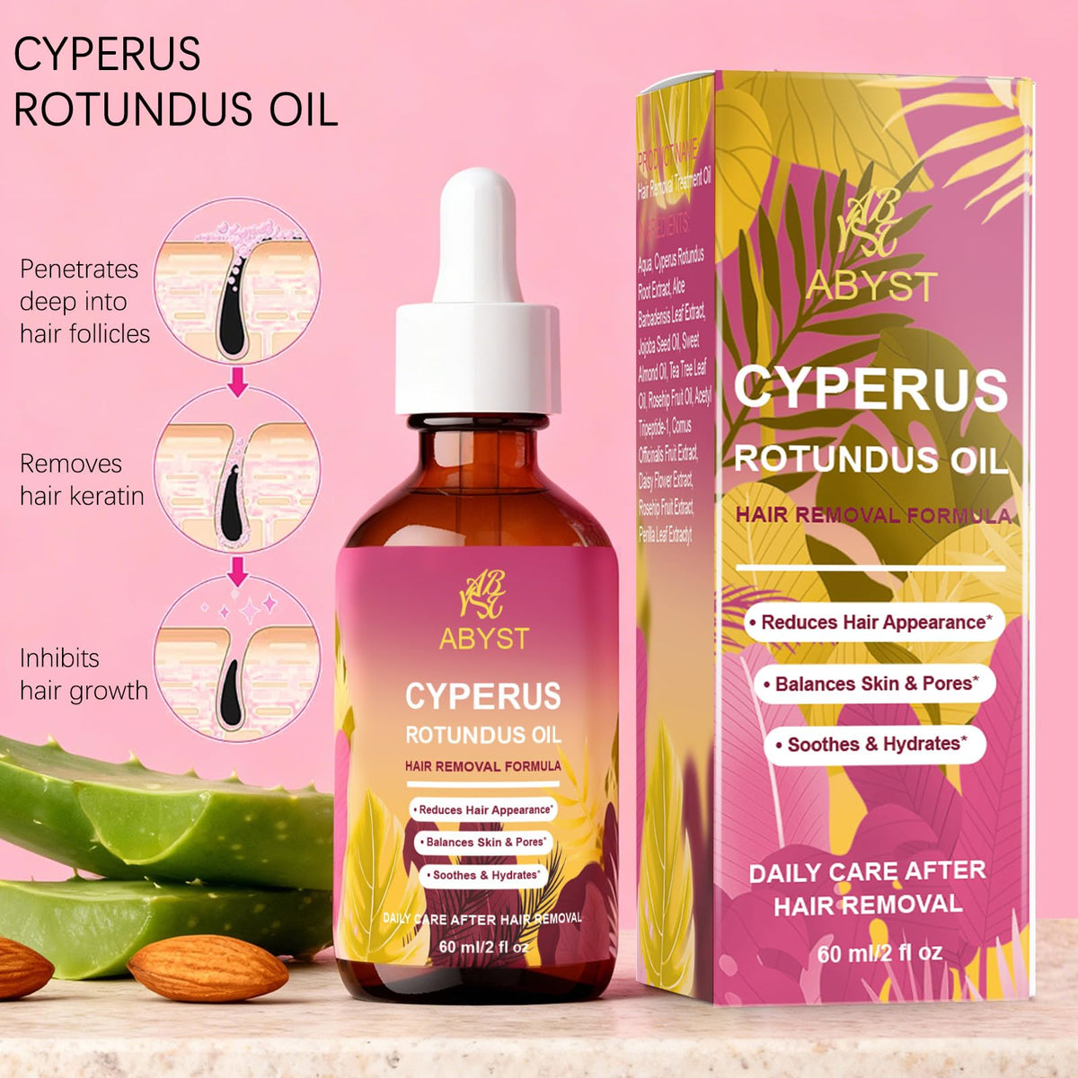 WOJJ Cyperus Rotundus Oil with tea tree oil note suggests cleansing benefits
