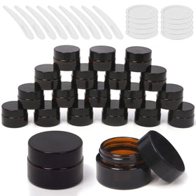 Wokape 15ml amber glass jar with black lid shields contents from light.