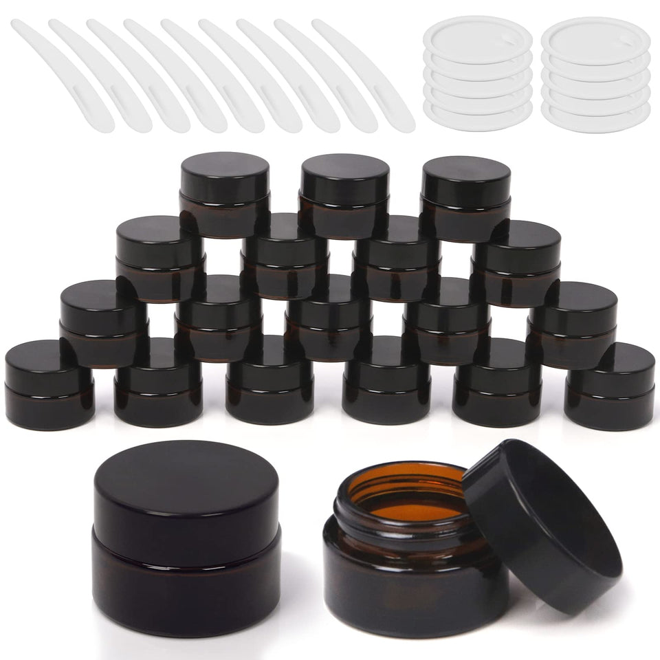 Wokape 15ml amber glass jar with black lid shields contents from light.