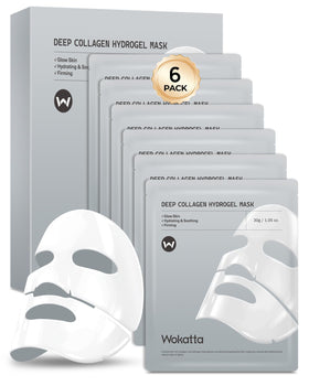 Wokatta bio-collagen mask close-up with hydrogel texture for deep hydration.