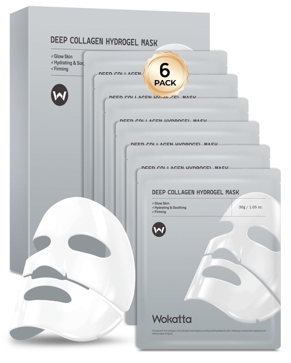 Wokatta bio-collagen mask close-up with hydrogel texture for deep hydration.