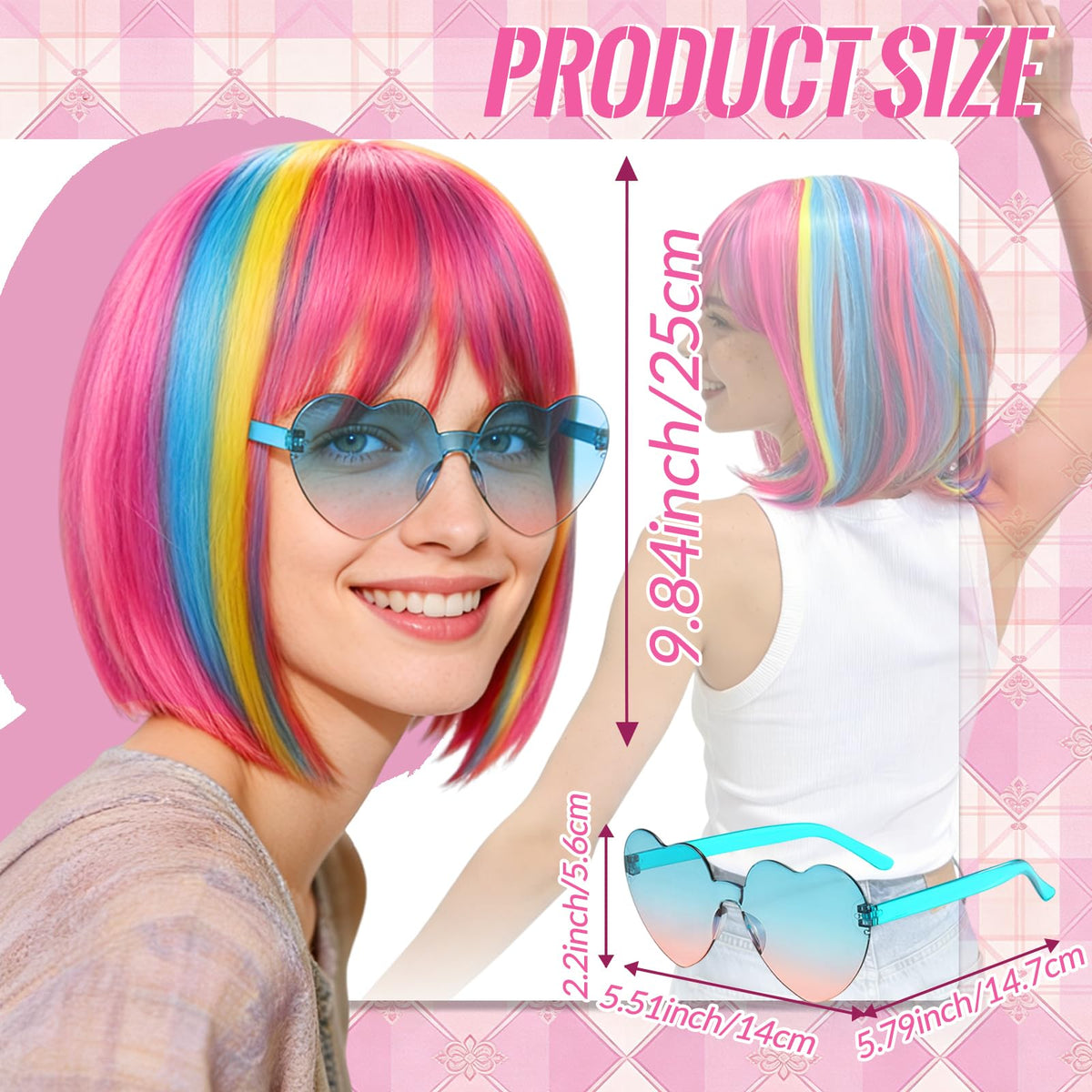 WOKNOW lake-blue rainbow bob wig, flattering shade for daytime events.