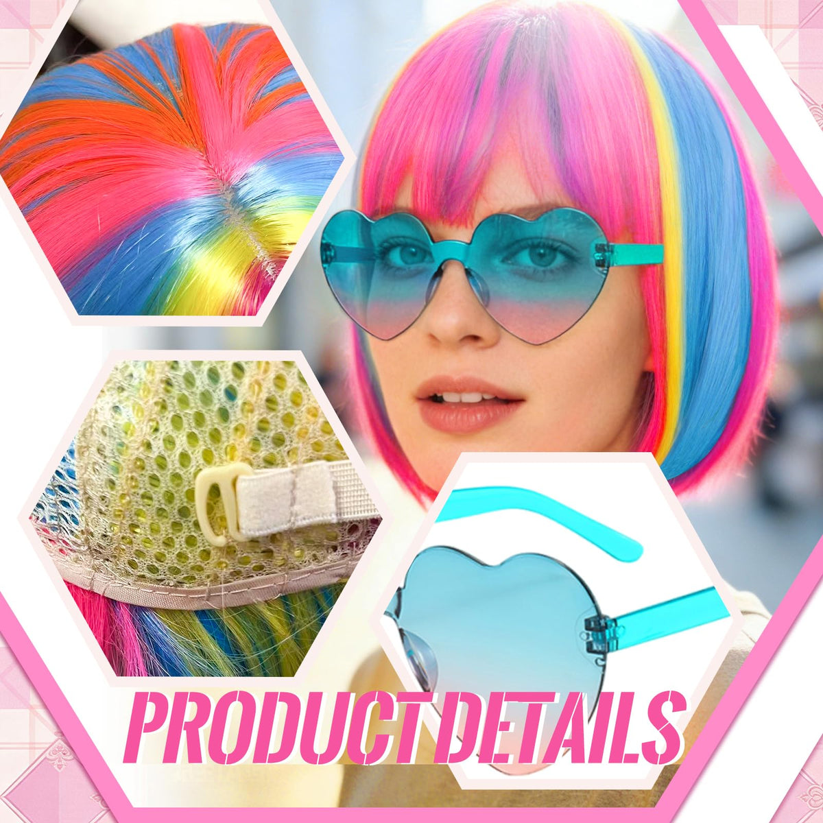 WOKNOW yellow rainbow bob wig, sunny vibe for festival outfits.