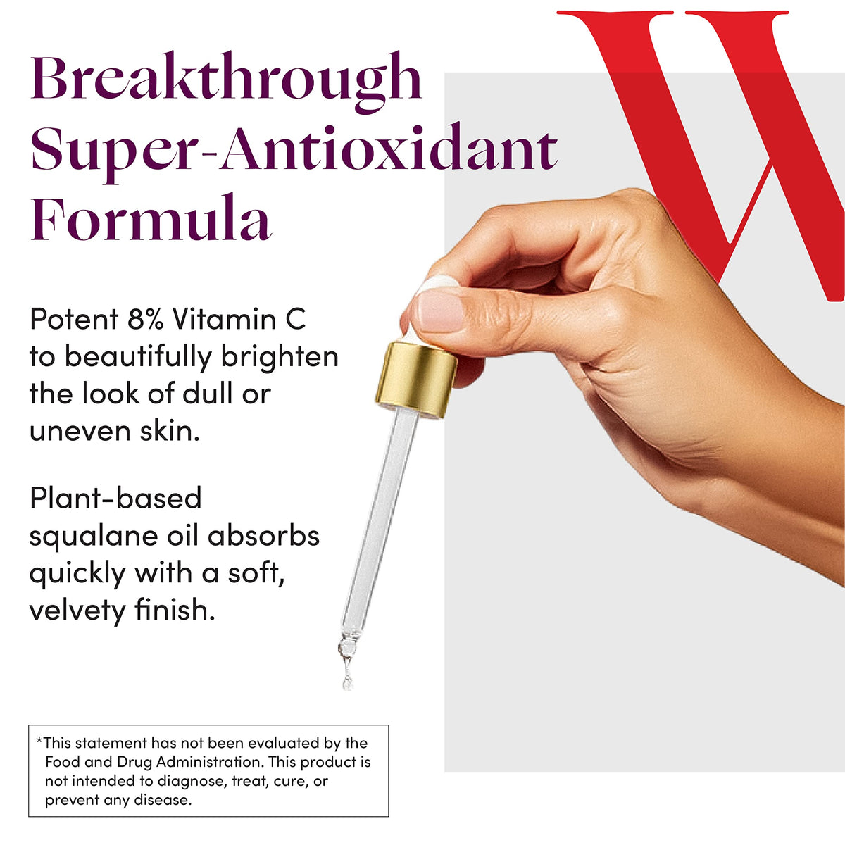 Womaness Fountain of Glow drop application on clean skin.