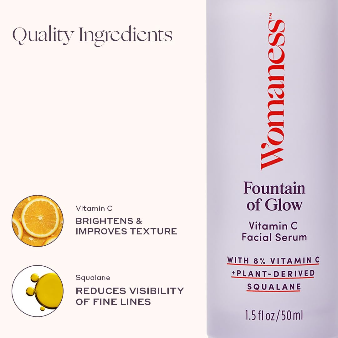 Womaness Fountain of Glow pump detail for easy application and mess-free use.