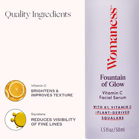 Womaness Fountain of Glow pump detail for easy application and mess-free use.