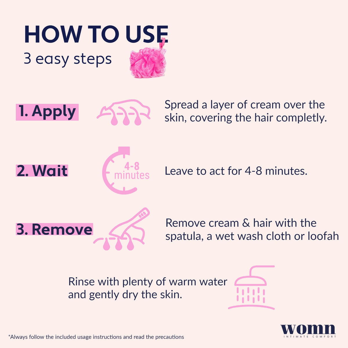 Womn 90% natural-origin formula supports gentle, skin-friendly hair removal.