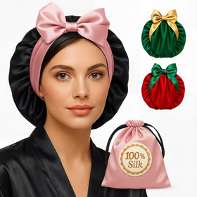 Wonder Family mulberry silk sleep bonnet with soft, secure no-slip fit for nightly wear