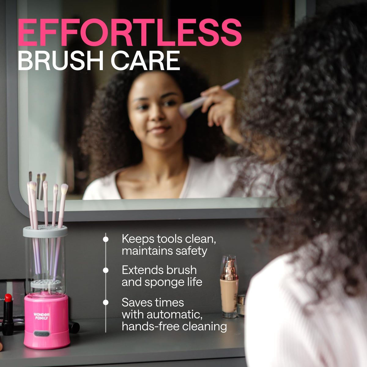 WONDER FAMILY sponge and brush compatibility for versatile cleaning in pink.