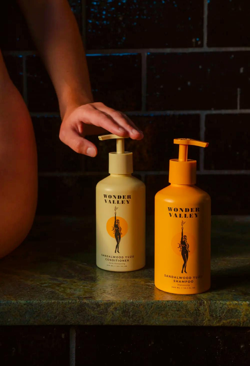 Wonder Valley bundle packaging shows shampoo and conditioner duo for balanced hair care.