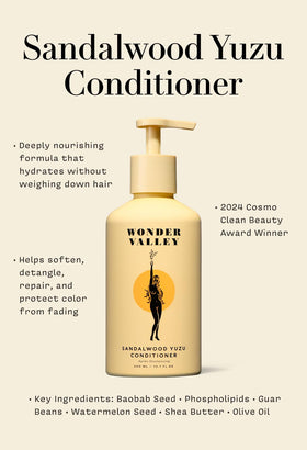 Wonder Valley scent profile with sandalwood, yuzu, tangerine and cedar notes.