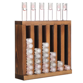 Wonderjune 6-slot wooden lipstick holder front view, organized display for lip balms and lip gloss.