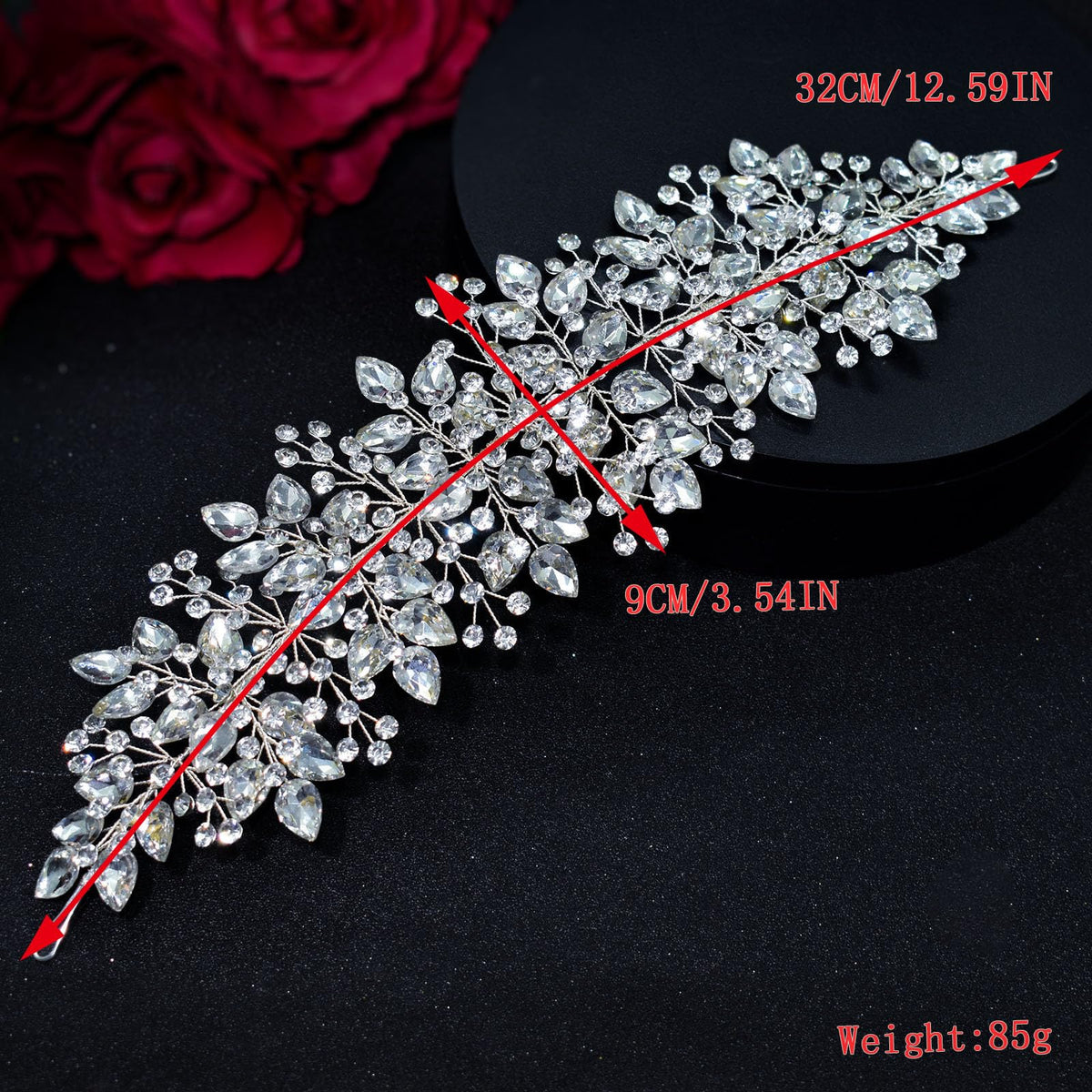 WONRLUA rhinestones headpiece shines under lighting for photos.