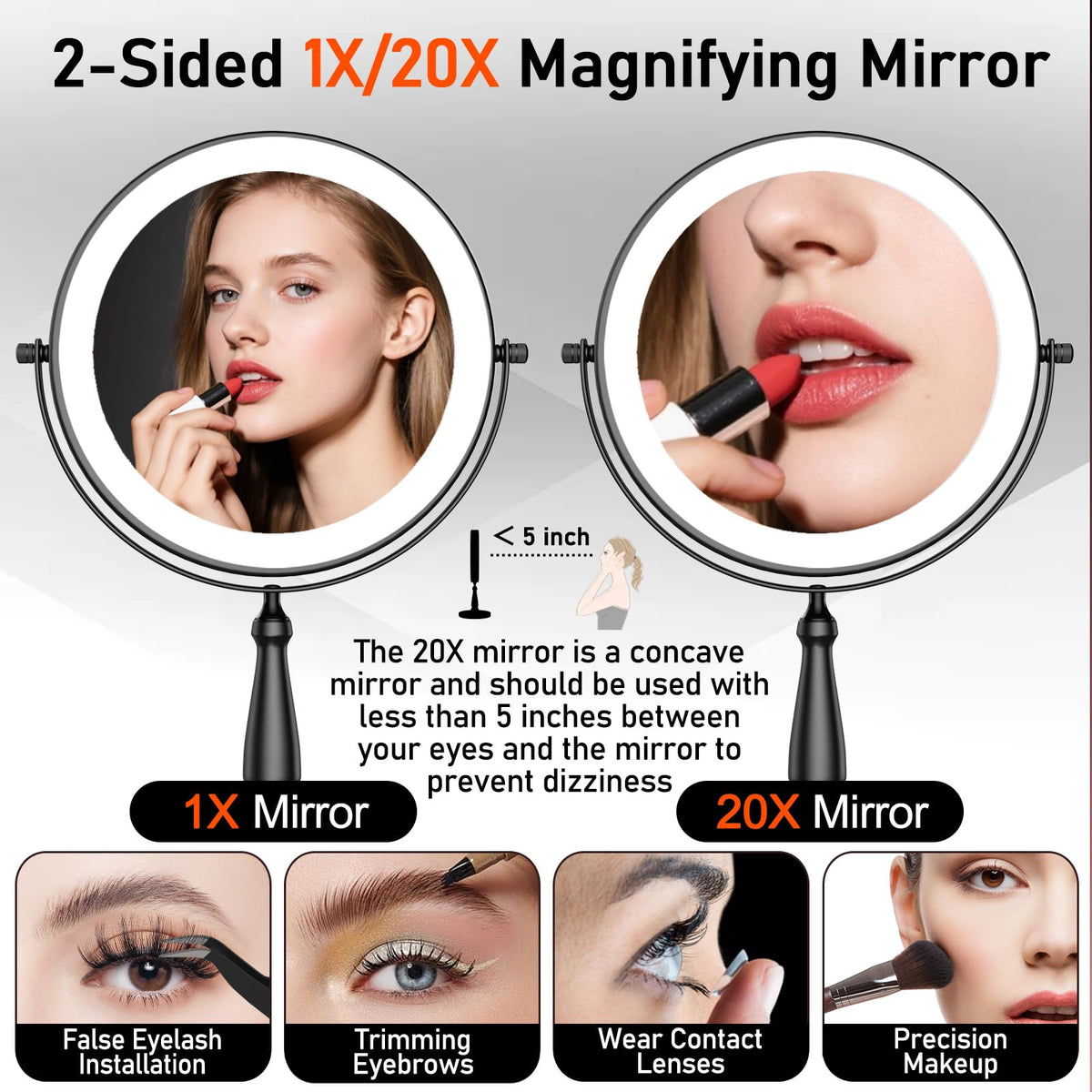 WOOCICA makeup mirror with 5000mAh battery for cordless use