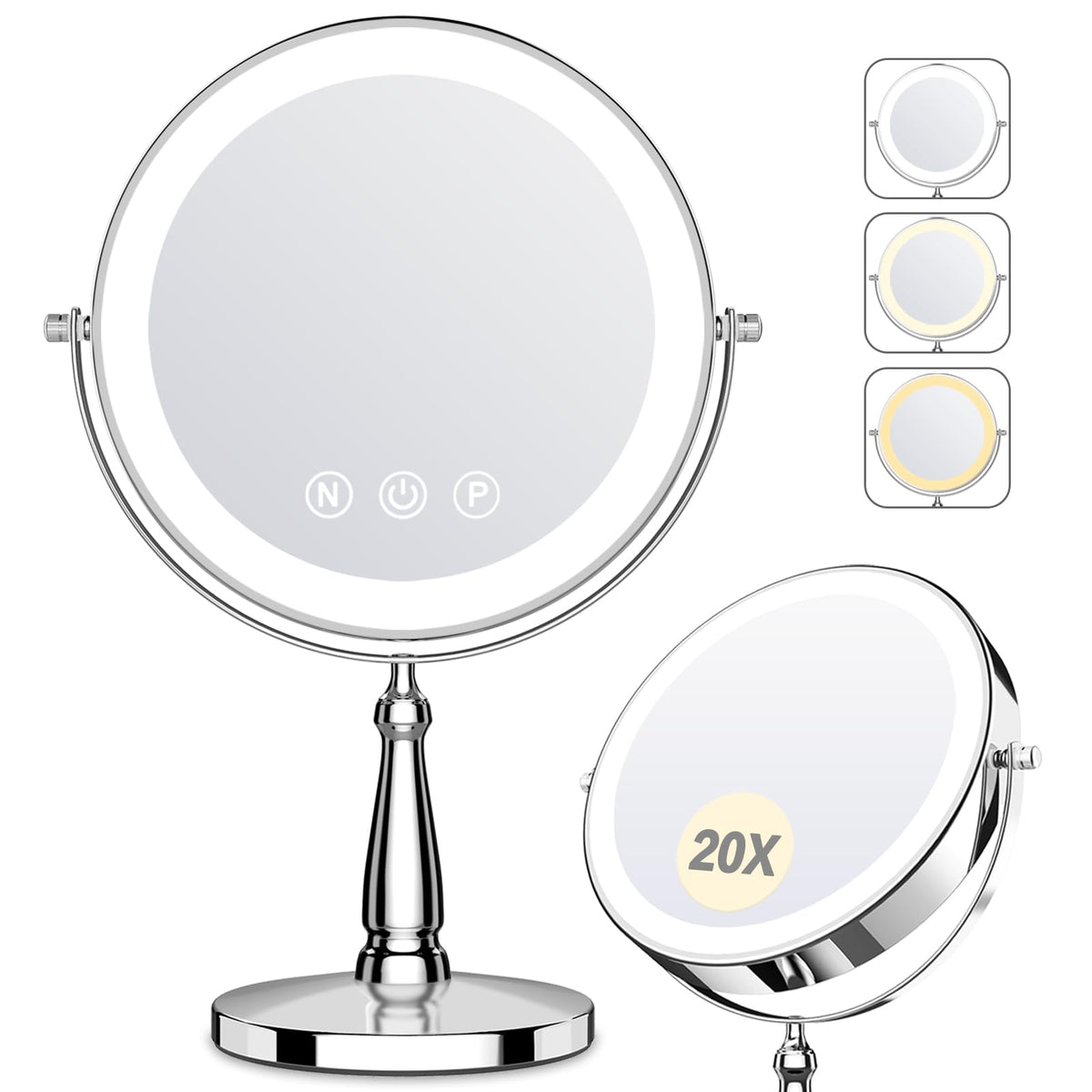 WOOCICA makeup mirror with lights, 9-inch surface, even illumination for daily makeup tasks