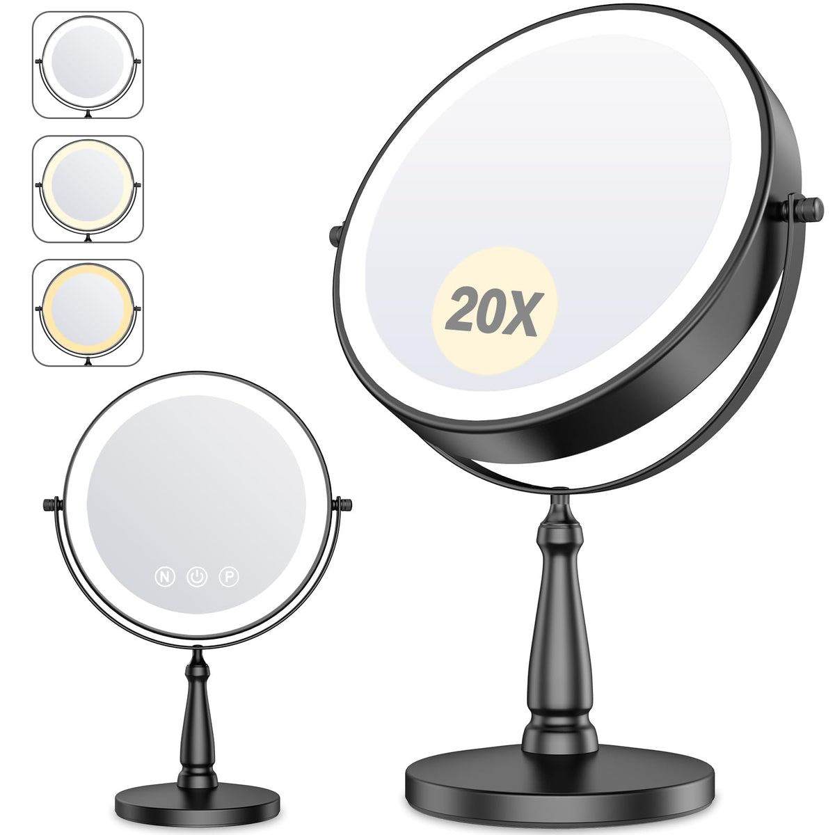 WOOCICA makeup mirror with lights, 9-inch surface for precise makeup