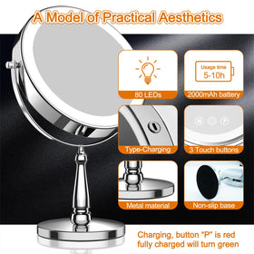 WOOCICA rechargeable mirror with 2000mAh battery for cordless use and extended sessions
