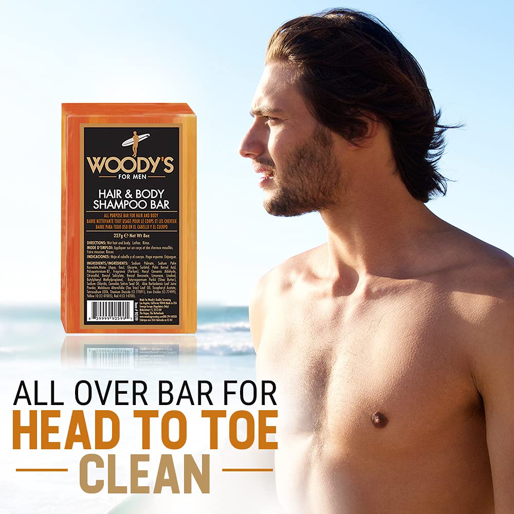 Woody's 2-in-1 bar lathers richly for hair and body.