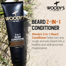 Woody's beard conditioner applying with hands, easy daily grooming for a soft beard.