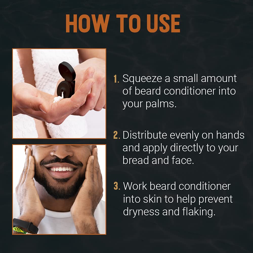 Woody's beard care action on face and beard, pairing conditioning and skin hydration.