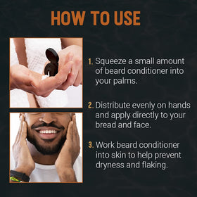 Woody's beard care action on face and beard, pairing conditioning and skin hydration.
