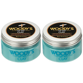 Woody's Hair Clay jar front displays a matte finish for versatile styling.