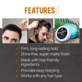 Close-up of Woody's Hair Clay texture highlighting defined texture without stiffness.