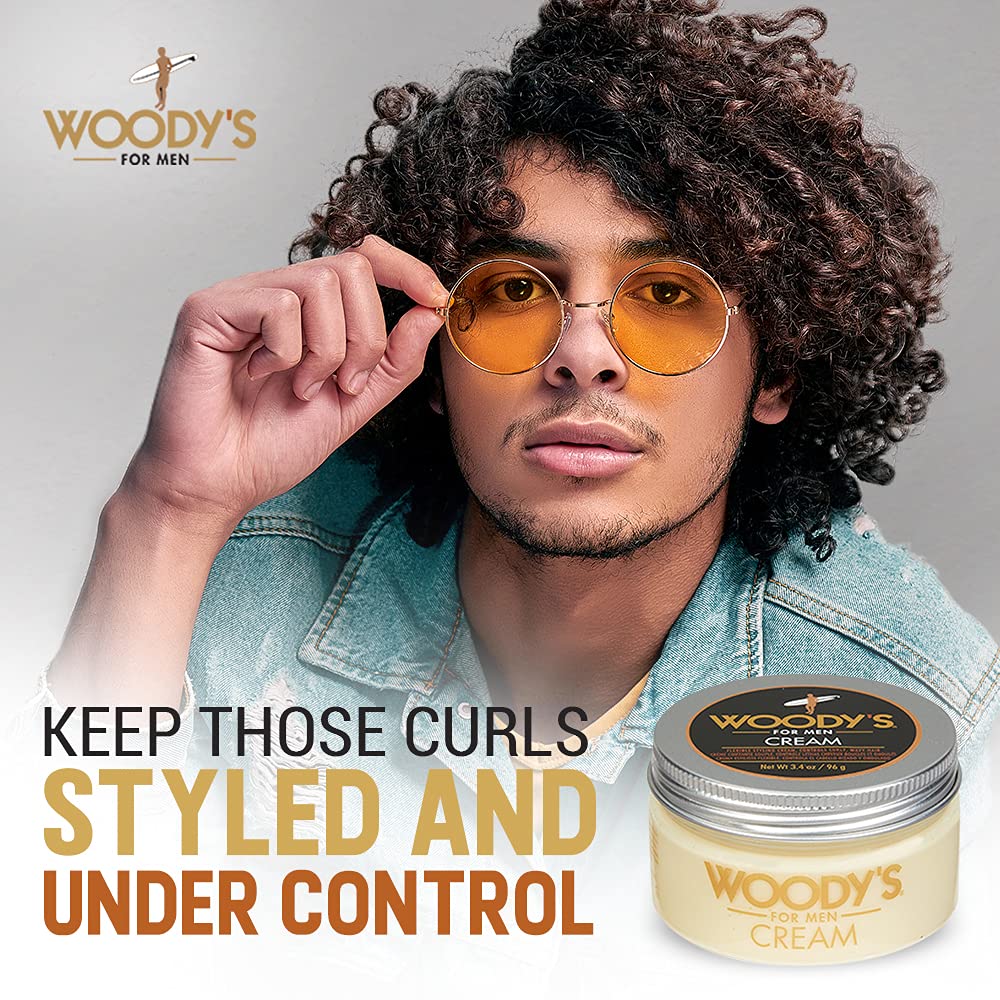 Applying Woody's hair styling cream for controlled, soft shine.