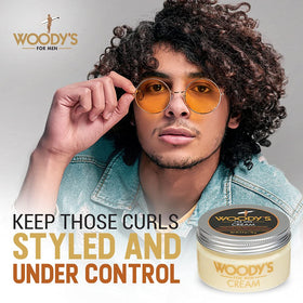 Applying Woody's hair styling cream for controlled, soft shine.