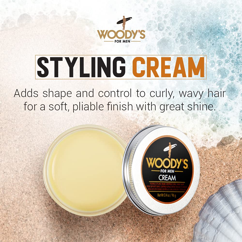 Woody's clay pomade jar open, showcasing creamy texture for easy distribution.